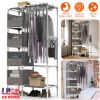 Portable Closet Wardrobe Clothes Storage Cabinet Organizer Garment Hanging Rack Shelves with 4 Storage Bags 1 Shelf 1 Hanging Rod 4 Hooks