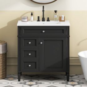 30'' Bathroom Vanity With Top Sink, Modern Bathroom Storage Cabinet With 2 Drawers And A Tip-out Drawer, Single Sink Bathroom Vanity (Color: Black)