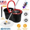 360° Spin Mop Stainless Steel Spin Mop Wringer Bucket Set Wet Dry Floor Mop Bucket w/ Easy Press Handle 2 Microfiber Mop Heads for Home Kitchen Floor