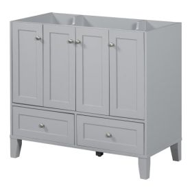 36'' Bathroom Vanity Without Countertop,Solid Wood Frame Bathroom Storage Cabinet Only, Freestanding Vanity With 4 Soft Closing Doors& 2 Drawers (Color: Grey)