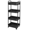 4 Tier Rolling Utility Cart Movable Storage Organizer with Drawer Lockable Wheels 360 Degree Rotatable Hallow Design for Bedroom Bathroom Kitchen
