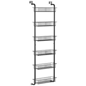 6 Tier Over Door Pantry Organizer Hanging Hooks Door Storage Rack Carbon Steel Basket 62.99in Over Door Shelf for Kitchen Bathroom (Option: Black)