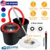 360° Spin Mop Stainless Steel Spin Mop Wringer Bucket Set Wet Dry Floor Mop Bucket w/ Easy Press Handle 2 Microfiber Mop Heads for Home Kitchen Floor