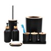 9Pcs Bathroom Accessories Set Trash Can Lotion Soap Dispensers Q-tip Holders Toothbrush Holder Soap Dish Vanity Tray Toilet Brush Black White