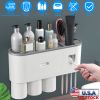 Multifunctional Wall Mount Toothbrush Holder Rack Organizer Hand-free Automatic Toothpaste Dispenser Squeezer with Magnetic Cups 4 Toothbrush Slots 1