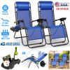 2Packs Zero Gravity Lounge Chair w/ Dual Side Tray 330lbs Load Foldable Recliner Chair w/ Stress Relief Pillow Patio Poolside Beach Lying Chair