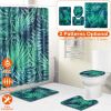4Pcs Green Leaves Shower Curtain Set with Shower Curtain and 12 Hooks Non-Slip Rug Toilet Lid Cover U Shape Mat