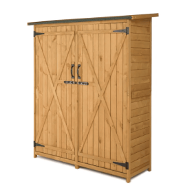 Fir Wood Shed Garden Storage Shed Wood Color & Green (Color: Brown)