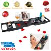 Bathtub Caddy Tray Crafted Bamboo Bath Tray Table Extendable Reading Rack Tablet Phone Holder Wine Glass Holder Shelf Desk Bathroom Spa