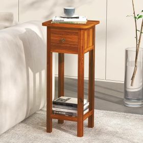2 Tier Slim Nightstand Bedside Table With Drawer Shelf (Option: Natural)