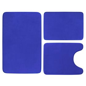 3Pcs Bathroom Rug Set Plush Velvet Bath Carpet Anti-Slip Memory Foam Mat For Tub Shower Bathroom (Option: Blue)