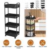 3 Tier Rolling Utility Cart Movable Storage Organizer with Drawer Lockable Wheels 360 Degree Rotatable Hallow Design for Bedroom Bathroom Kitchen