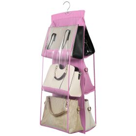 Hanging Handbag Organizer w/ 6 Pockets Closet Purse Storage Shelves Holder Hanging Shelf Bag (Option: Pink)