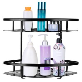 2 Tier Wall-mounted Corner Shower Caddy Shelf Rack Shower Shampoo Soap Cosmetic Basket Organizer (Option: 2Layer_Black)