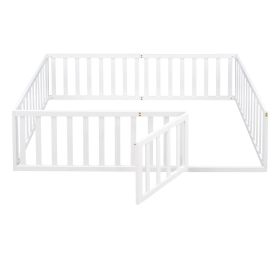 Full Size Wood Daybed Frame With Fence, White (Color: White)