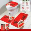 3 Pcs Christmas Bathroom Rugs Set Contour Non-slip Toilet Mats Absorbent Cozy Velvet Floor Carpets