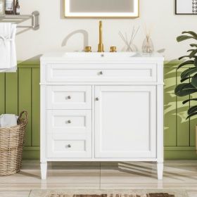 36'' Bathroom Vanity With Top Sink, Modern Bathroom Storage Cabinet With 2 Drawers And A Tip-out Drawer, Single Sink Bathroom Vanity (Color: White)
