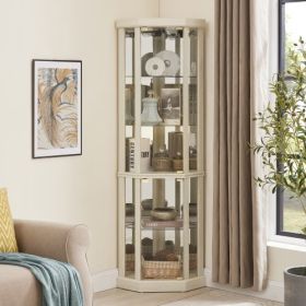 Corner Lighted Curio Cabinet Corner Glass Cabinet Lighted Curio Cabinet Corner Display Case For Living Room, Curio Cabinet, Antique Collection, W (Option: Antique Whitev)