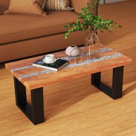 Teak Wood Patio Table With River Feel Epoxy Tabletop (Color: Brown)