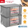 2Pcs Clothes Storage Bag 90L Large Capacity Foldable Closet Organizer w/ Thick Fabric Clear Window Dual-Zipper for Clothes Comforters Blankets Bedding