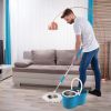 360° Spin Mop Stainless Steel Spin Mop Wringer Bucket Set Wet Dry Floor Mop Bucket w/ Easy Press Handle 2 Microfiber Mop Heads for Home Kitchen Floor