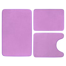 3Pcs Bathroom Rug Set Plush Velvet Bath Carpet Anti-Slip Memory Foam Mat For Tub Shower Bathroom (Option: Purple)