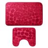 2 Pcs/Set Bathroom Rugs Luxury Flannel Non-Slip Bathroom Rugs Set Soft Pebbles Shower Absorbent Carpet U-Shaped Toilet Mat Washable for Bathroom Entra