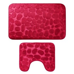 2 Pcs/Set Bathroom Rugs Luxury Flannel Non-Slip Bathroom Rugs Set Soft Pebbles Shower Absorbent Carpet U-Shaped Toilet Mat Washable for Bathroom Entra (Option: Burgundy)