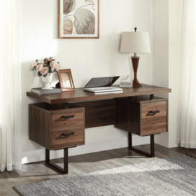 Home Office Computer Desk With Drawers Hanging Letter-size Files, 59 Inch Writing Study Table With Drawers (Color: Brown)