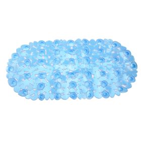 Non-Slip Bath Mat Massage Pebble Shower Mat Anti-Bacterial w/ Suction Cups Drain Holes (Option: ClearBlue)