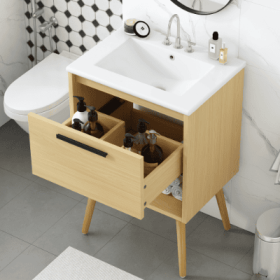 24 Bathroom Vanity With Sink Combo, Multi-functional Bathroom Cabinet With Drawer, MDF Board, Natural (Option: Natural)