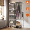 Portable Closet Wardrobe Clothes Storage Cabinet Organizer Garment Hanging Rack Shelves with 4 Storage Bags 1 Shelf 1 Hanging Rod 4 Hooks