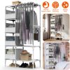 Portable Closet Wardrobe Clothes Storage Cabinet Organizer Garment Hanging Rack Shelves with 4 Storage Bags 1 Shelf 1 Hanging Rod 4 Hooks