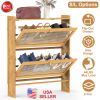 2-Tier Shoe Cabinet with 2 Flip Drawers Slim Bamboo Shoe Rack Freestanding Narrow Shoe Organizer with 44lbs Max Load for Entryway Hallway