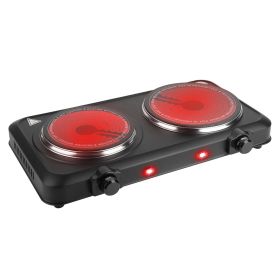 1800W Electric Infrared Dual Burner Portable Heating Hot Plate Stove Countertop RV Hotplate with 7.5” & 6.3” Glass Cooktop Stepless Temperature Adjust (Option: ElectricDoubleBurner)