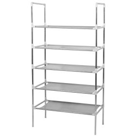 5 Tiers Shoes Rack Shelves 15 Pairs Shoes Storage Organizer Stand Tower Stackable Shoe Holder (Option: Gray)