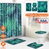 4Pcs Green Leaves Shower Curtain Set with Shower Curtain and 12 Hooks Non-Slip Rug Toilet Lid Cover U Shape Mat