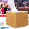 Grass Table Skirt Hawaiian Luau Party Decorations Supplies w/Hibiscus for Buffet BBQ Tiki Bar Beach Birthday Party Use