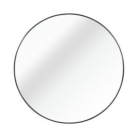 32 Inch Black Metal Framed Round Bathrrom Mirror For Wall. (Color: Black)
