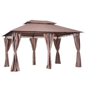 Gazebo 10x13 Khaki With Curtains Vented Roof And Steel Frame For Outdoor Use (Color: Brown)
