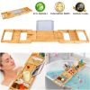 Bathtub Caddy Tray Crafted Bamboo Bath Tray Table Extendable Reading Rack Tablet Phone Holder Wine Glass Holder Shelf Desk Bathroom Spa