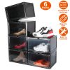 6Packs Collapsible Shoe Box Stackable Shoe Storage Bin Transparent Dustproof Hard PP Shoe Organizer Container with Magnetic Door