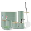 8Pcs Bathroom Accessories Set Bathroom Holder Set with Soap Dispenser Toothbrush Holder Cup Soap Dish Toilet Cleaning Brush Trash Can Qtip Holder Vani