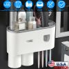 Multifunctional Wall Mount Toothbrush Holder Rack Organizer Hand-free Automatic Toothpaste Dispenser Squeezer with Magnetic Cups 4 Toothbrush Slots 1