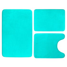 3Pcs Bathroom Rug Set Plush Velvet Bath Carpet Anti-Slip Memory Foam Mat For Tub Shower Bathroom (Option: AquaBlue)