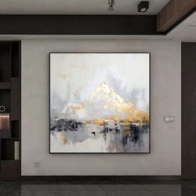 Hand Painted Minimalist Abstract Mountain Oil Painting Extra Large Landscape Wall Art Gray Gold Canvas Painting On Canvas Large Wall Art Living R (Style: 01, size: 60x60cm)