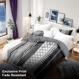 3 Piece Soft All-Season Washed Microfiber And Viscose Comforter Set,Queen/King/Calking Bedding Set With Bedspread & Pillowcases, Print, Flowerd (Color: grey boho, size: KING)