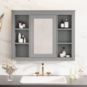 35'' x 27.5'' Medicine Cabinet, Wall Mounted Bathroom Storage Cabinet, Modern Bathroom Wall Cabinet with Mirror (Color: Grey, Material: MDF)
