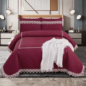 5pcs Big Lace Edge European Noble Bedding Set, Tassel Pendant ,Bamboo Fiber Bedspread Set (Color: Wine Red, size: CALKING)