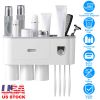 Multifunctional Wall Mount Toothbrush Holder Rack Organizer Hand-free Automatic Toothpaste Dispenser Squeezer with Magnetic Cups 4 Toothbrush Slots 1